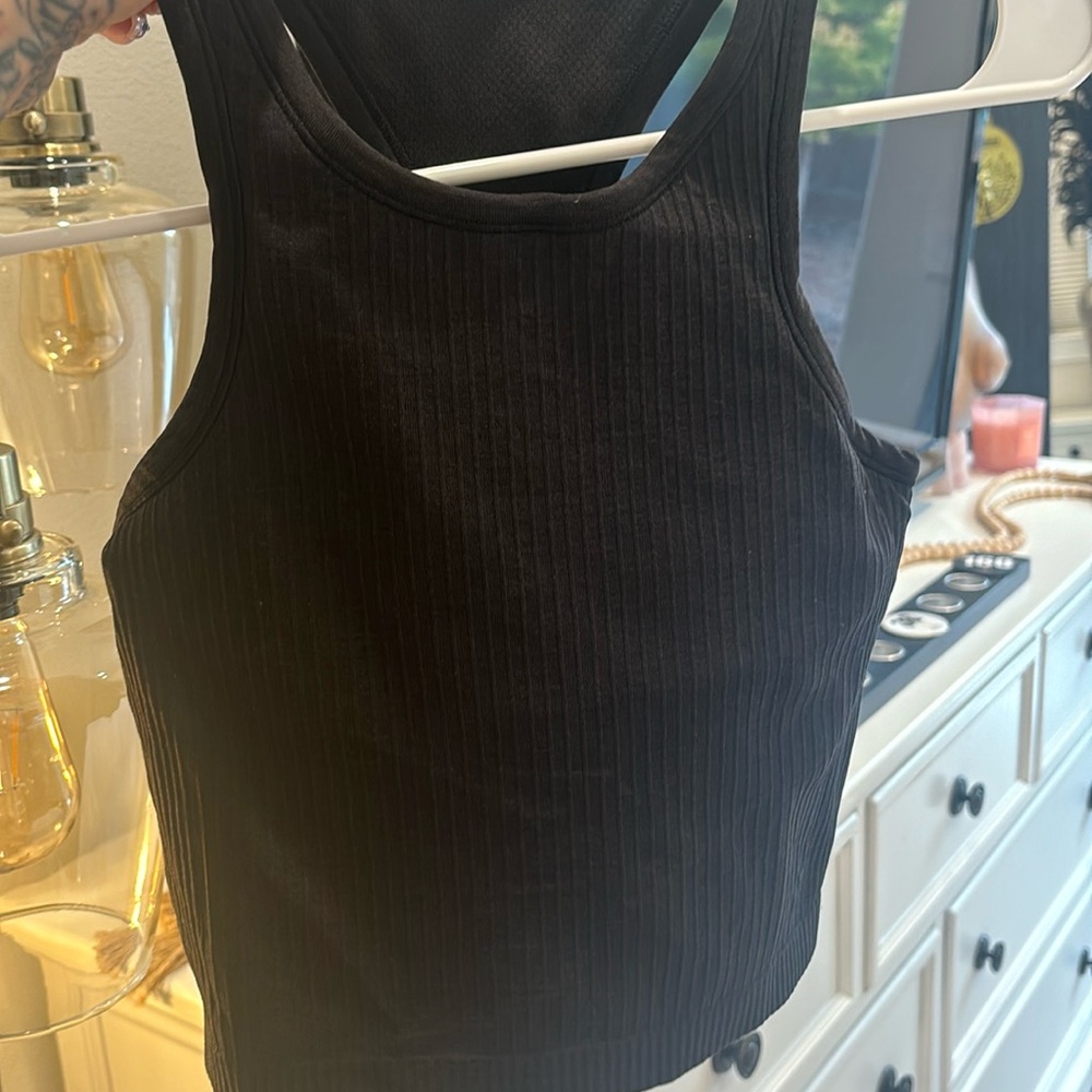 Lulu Carbon Black Ribbed Tank Built in Bra